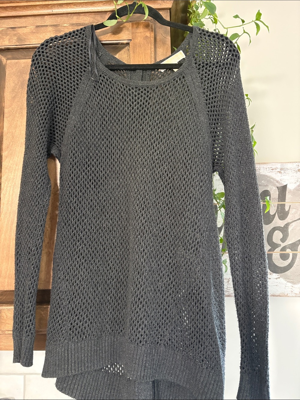 Blackish gray  Open-Knit Button-Front Women's Sweater